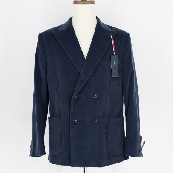 Tommy Hilfiger Men's Navy Cotton Corduroy Double-Breasted Suit Jacket Size 44S - Picture 2 of 7